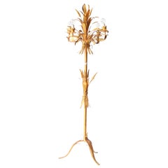 Midcentury after Maison Bagues Gold Metal French Floor Lamp, France, 1960