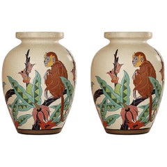 Art Deco French Pair of Vases Faience Orchies Moulin
