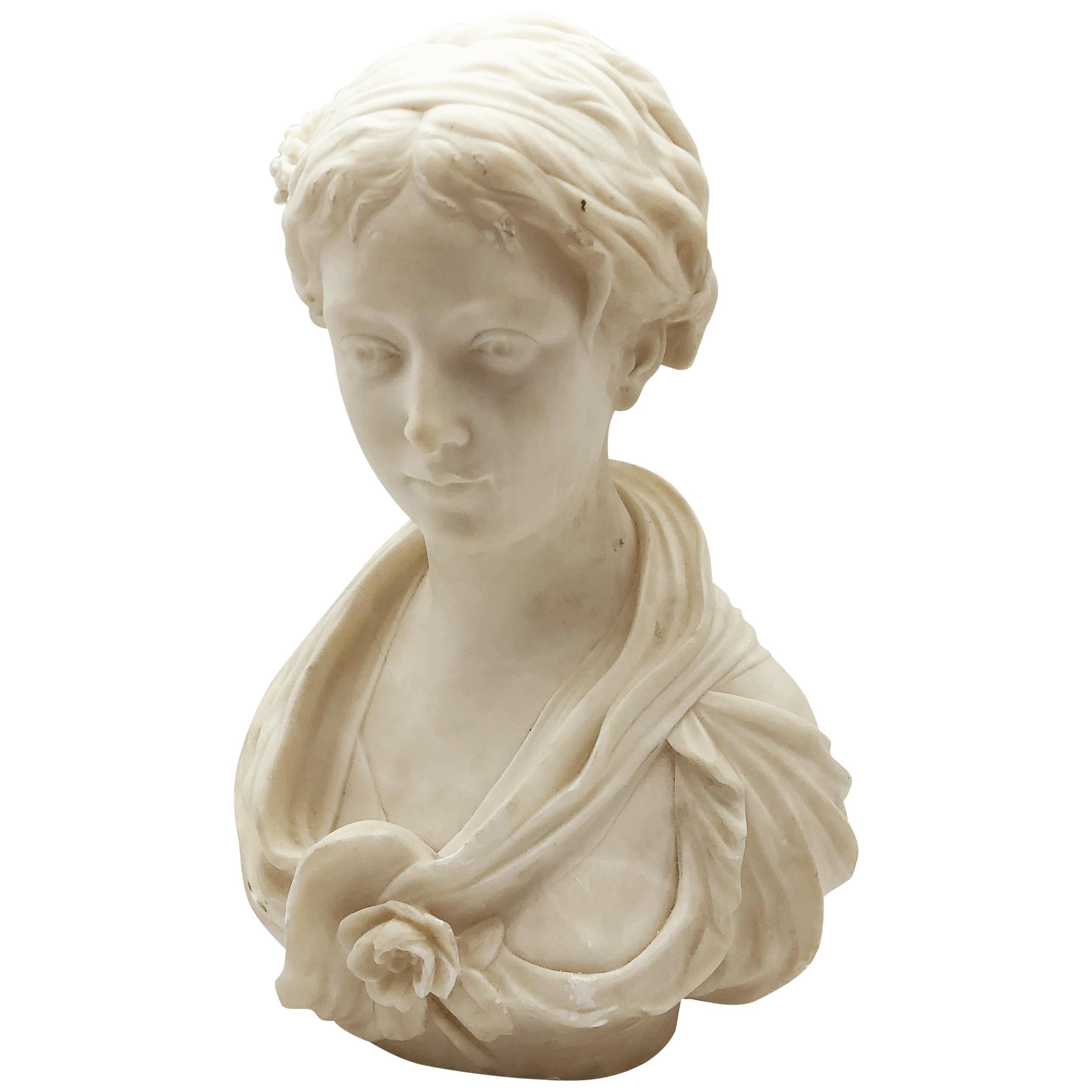 19th Century White Marble Neoclassical Sculpture of Young Woman Signed Gregoire For Sale