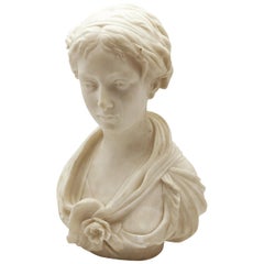 19th Century White Marble Neoclassical Sculpture of Young Woman Signed Gregoire