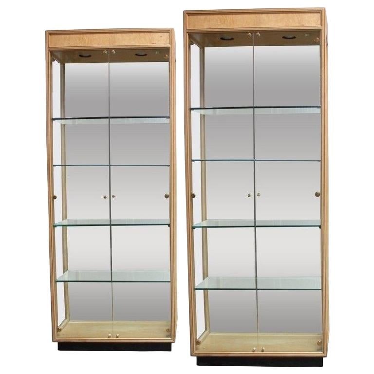 Pair of Elegant Scene Two Burl Wood Display Cabinets by Henredon