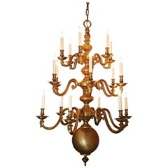 Pair of Queen Anne Style Three-Tier Brass Chandeliers