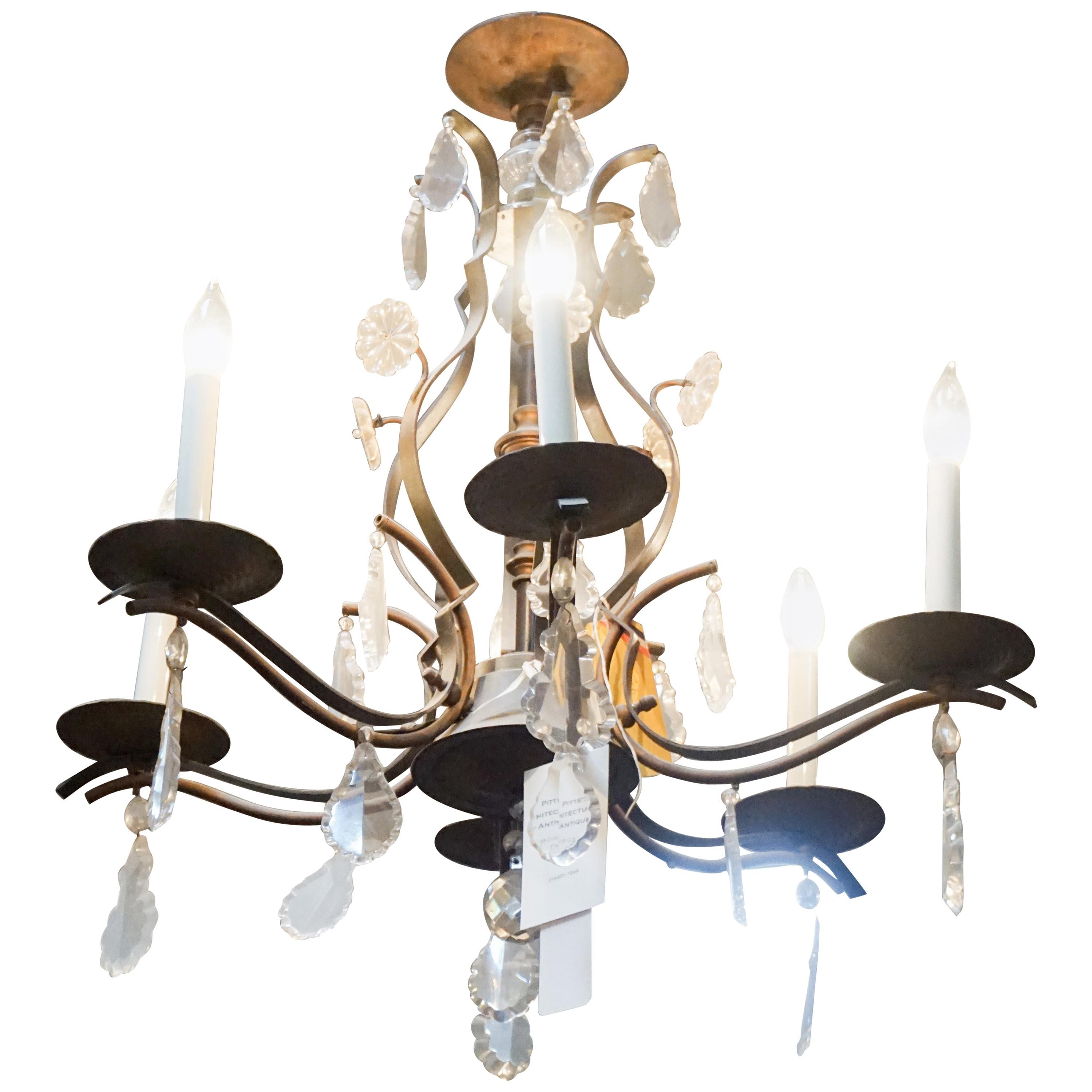 Antique Iron and Crystal Chandelier