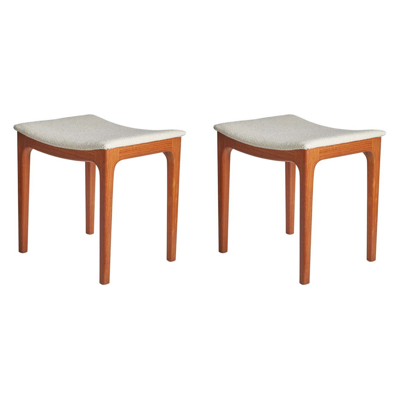 Gustav Bertelsen, Pair of Stools, Solid Teak, White Fabric, Denmark