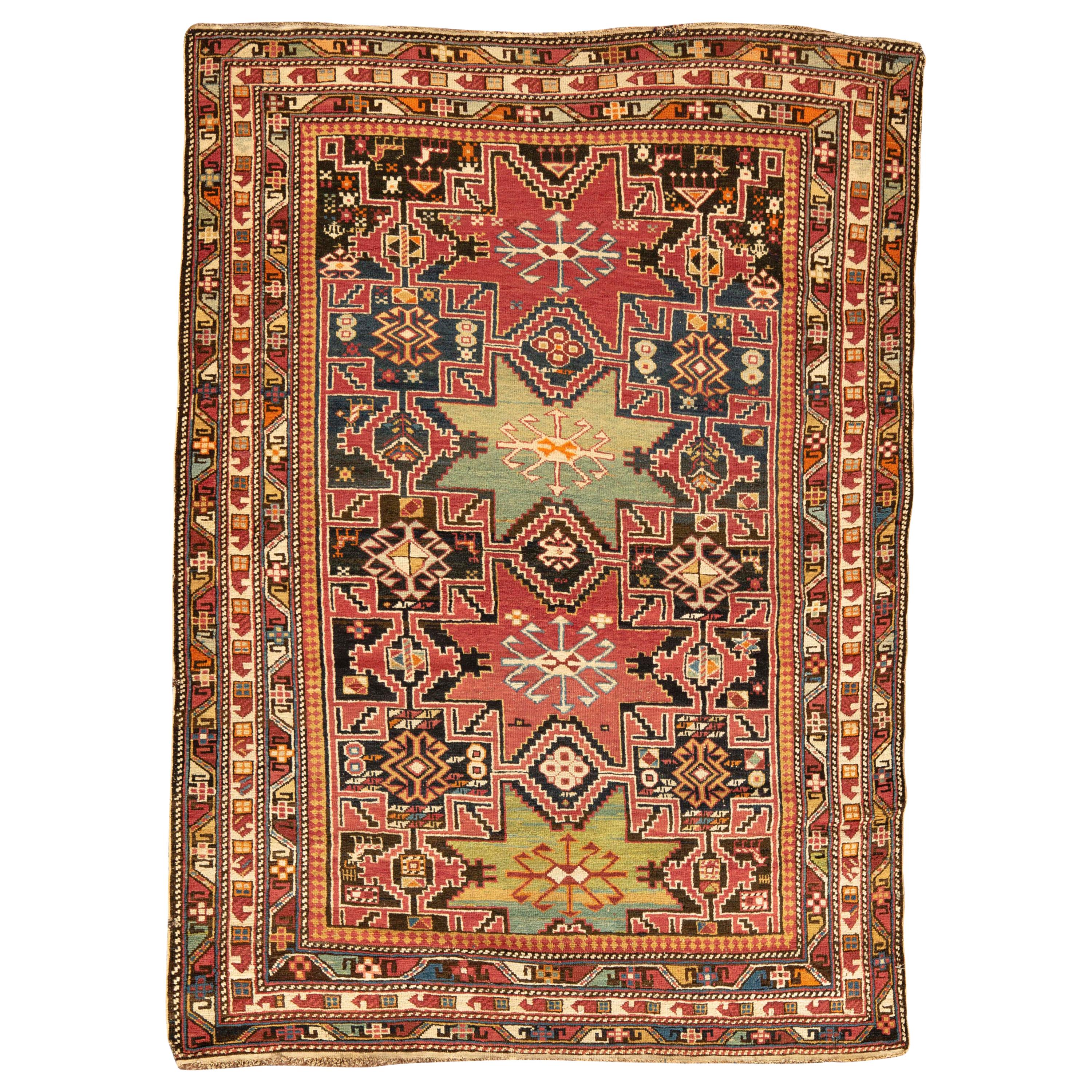 Antique Caucasian Lesghi Rug, circa 1880  4' x 5'2