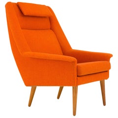 Retro Danish Orange Lounge Chair by Folke Ohlsson for Fritz Hansen, 1960s