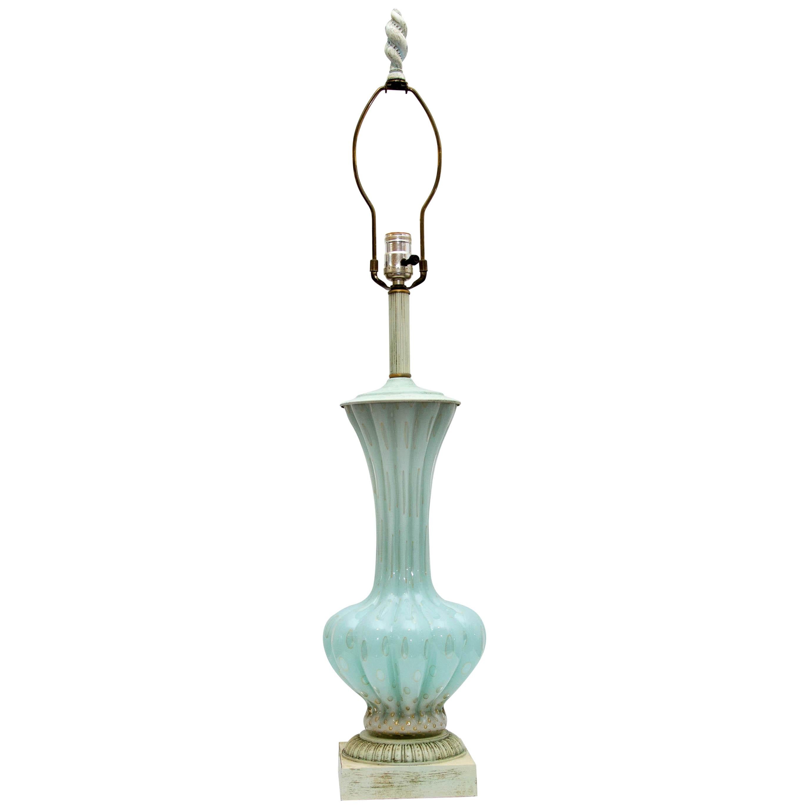 Murano Glass Lamp Light Blue with Gold Flakes, Mid-Century Modern
