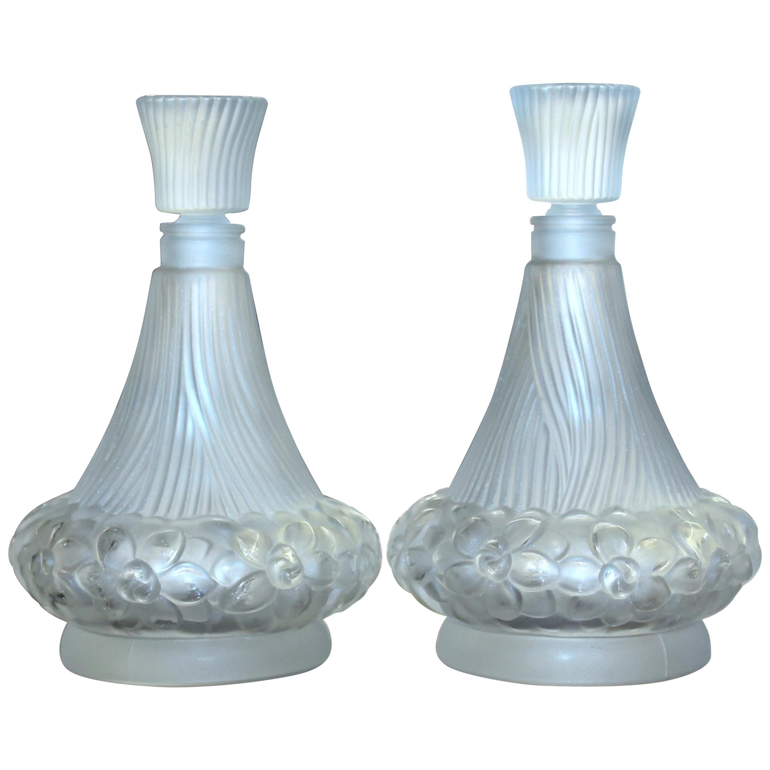 Pair of French "Lalique Style" Crystal Scent Bottles