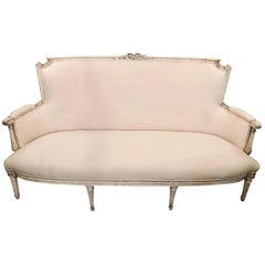 Distressed White Paint Decorated Louis XVI Style Swedish Settee or Sofa