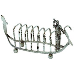 Old English Silver-Plate Gondola Shape Toast Rack with Gondolier