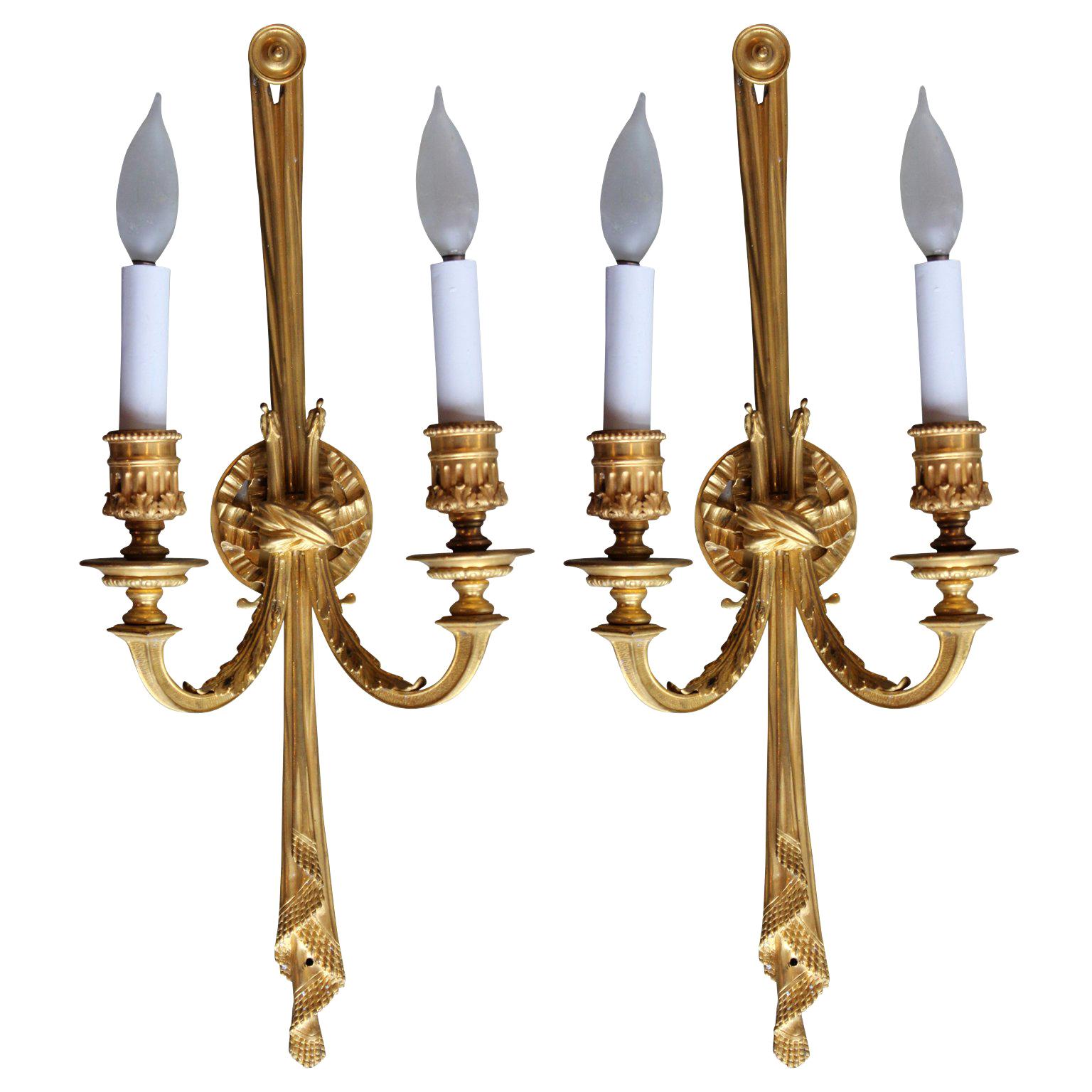 Stunning Gilt French Regency Swag Wall Sconces 'Pair'