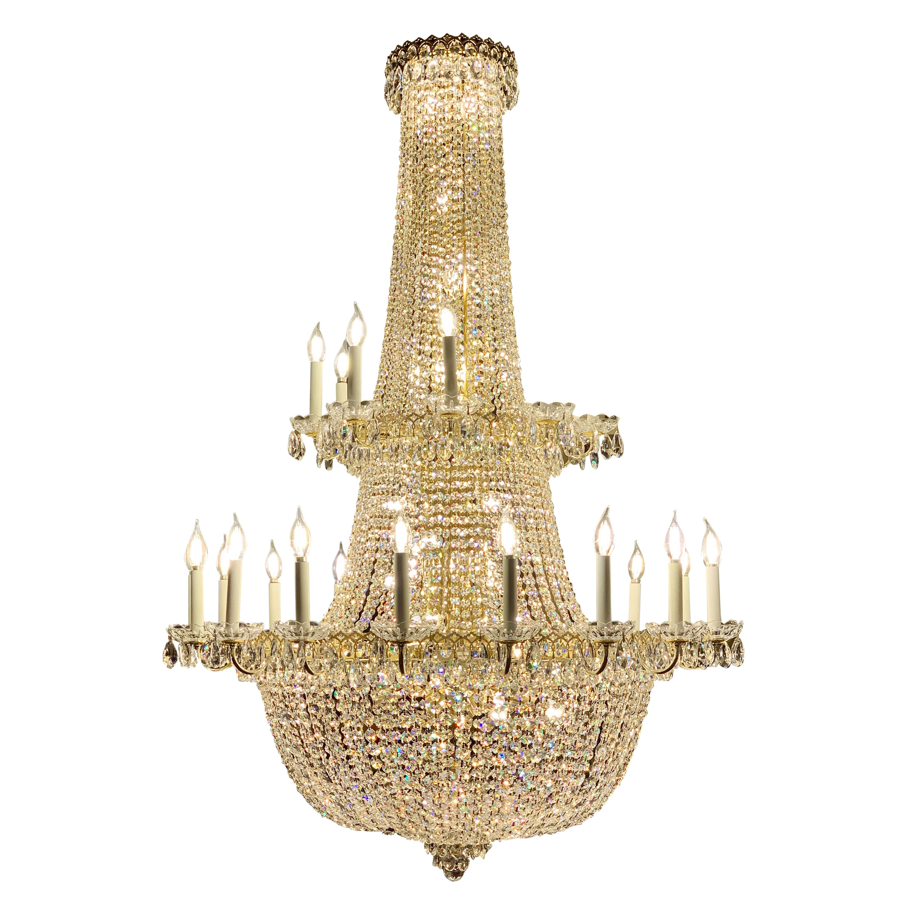 Monumental German Schonbek Painted Brass and Crystal Chandelier For
