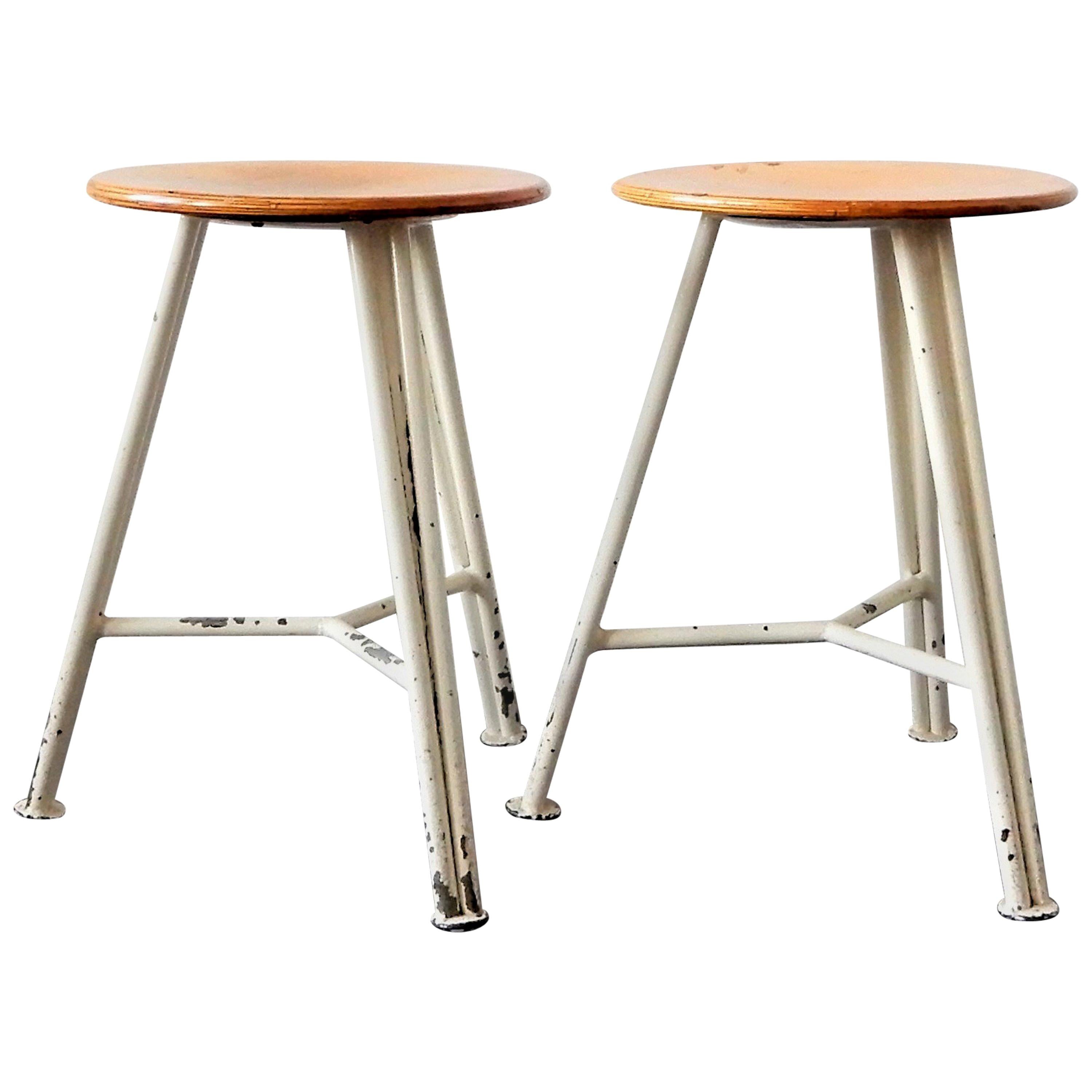 Set of 2 Industrial Sewing Stools, the Netherlands, 1950s