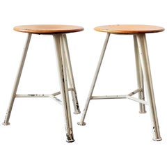 Vintage Set of 2 Industrial Sewing Stools, the Netherlands, 1950s