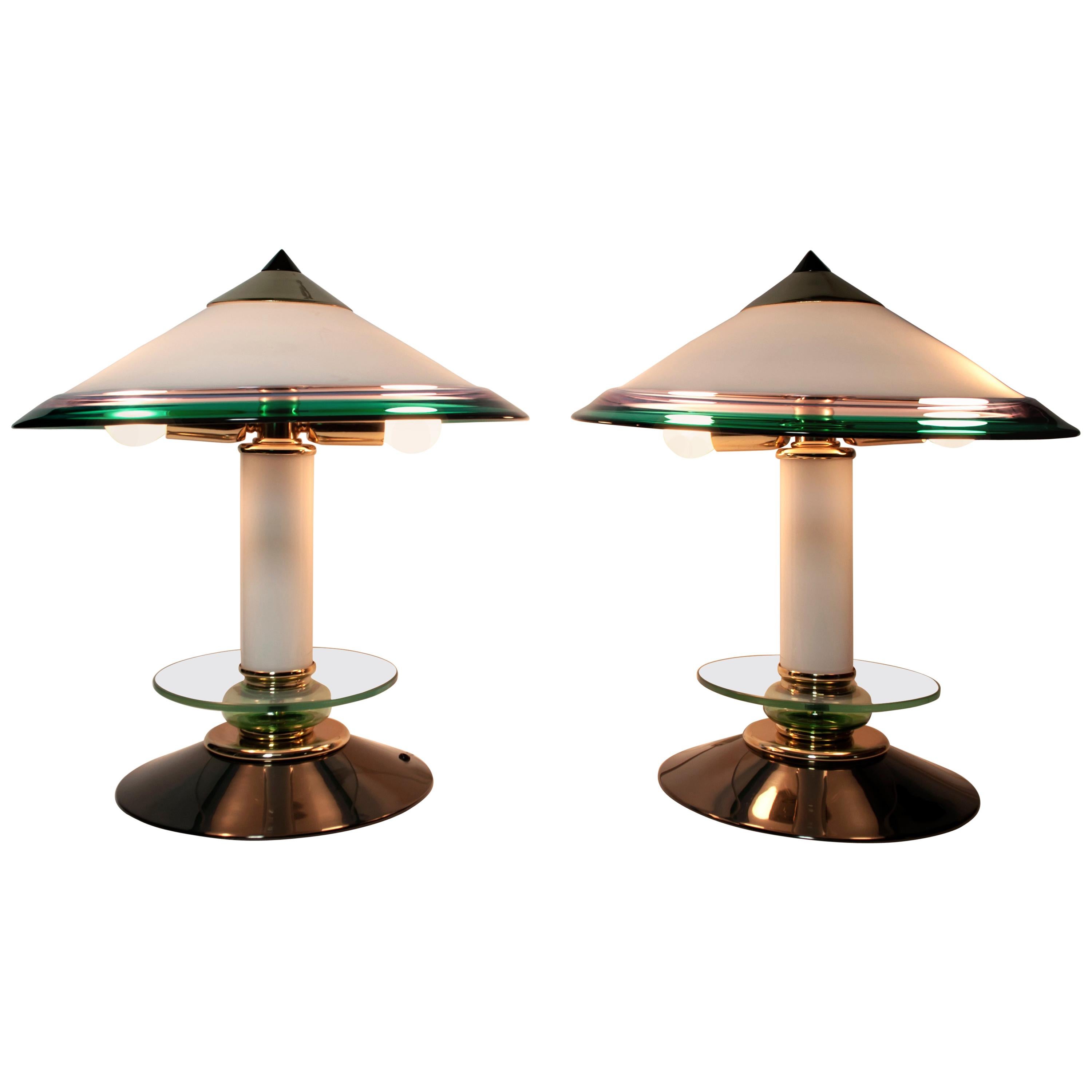 Pair of after Ettore Sottsass Italian Murano Glass Table Lamps, 1980s