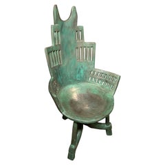 Ethiopian Hand Carved Weathered Green Mahogany Side Chair, Africa, 1950s