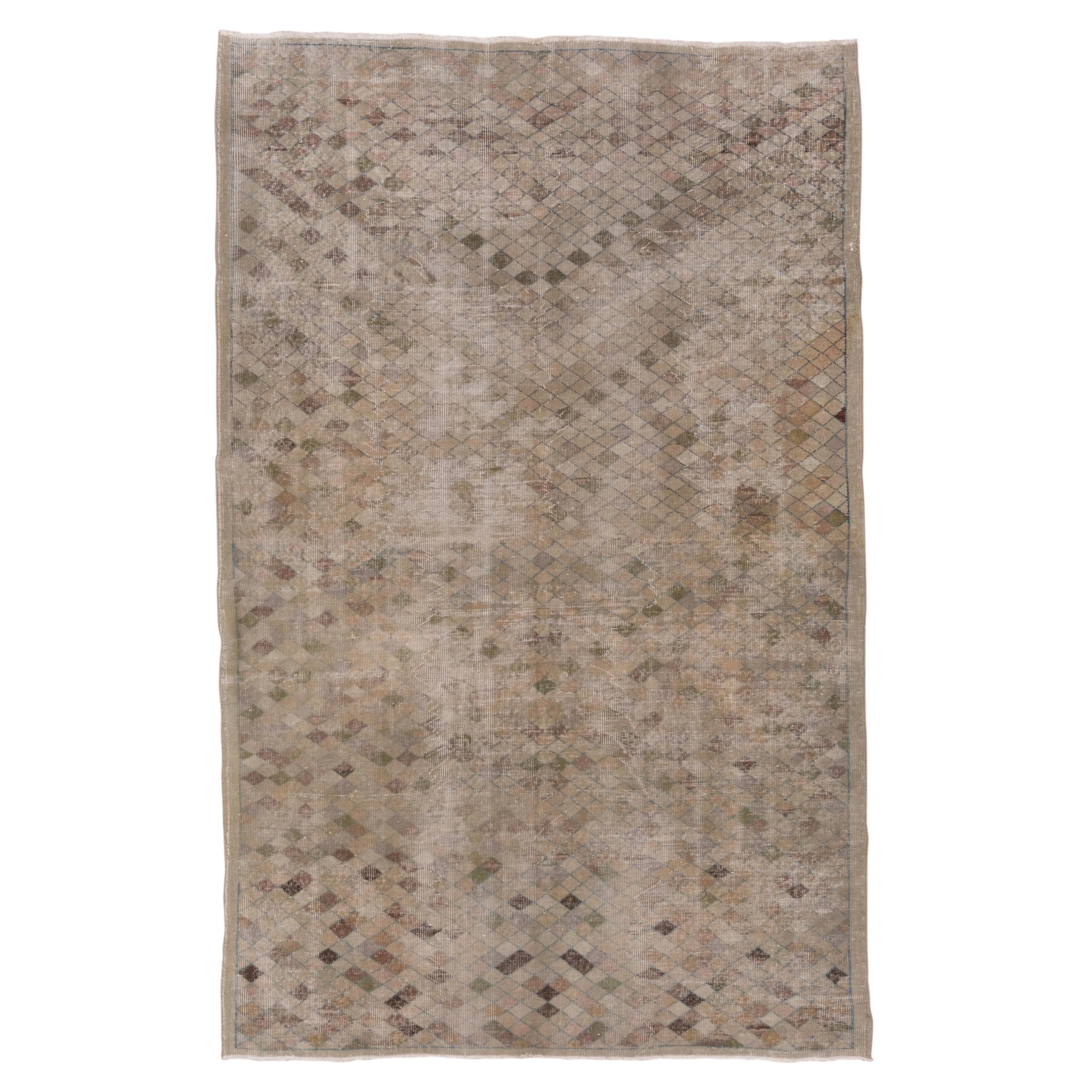 Rustic Oushak Carpet, Neutral Palette For Sale