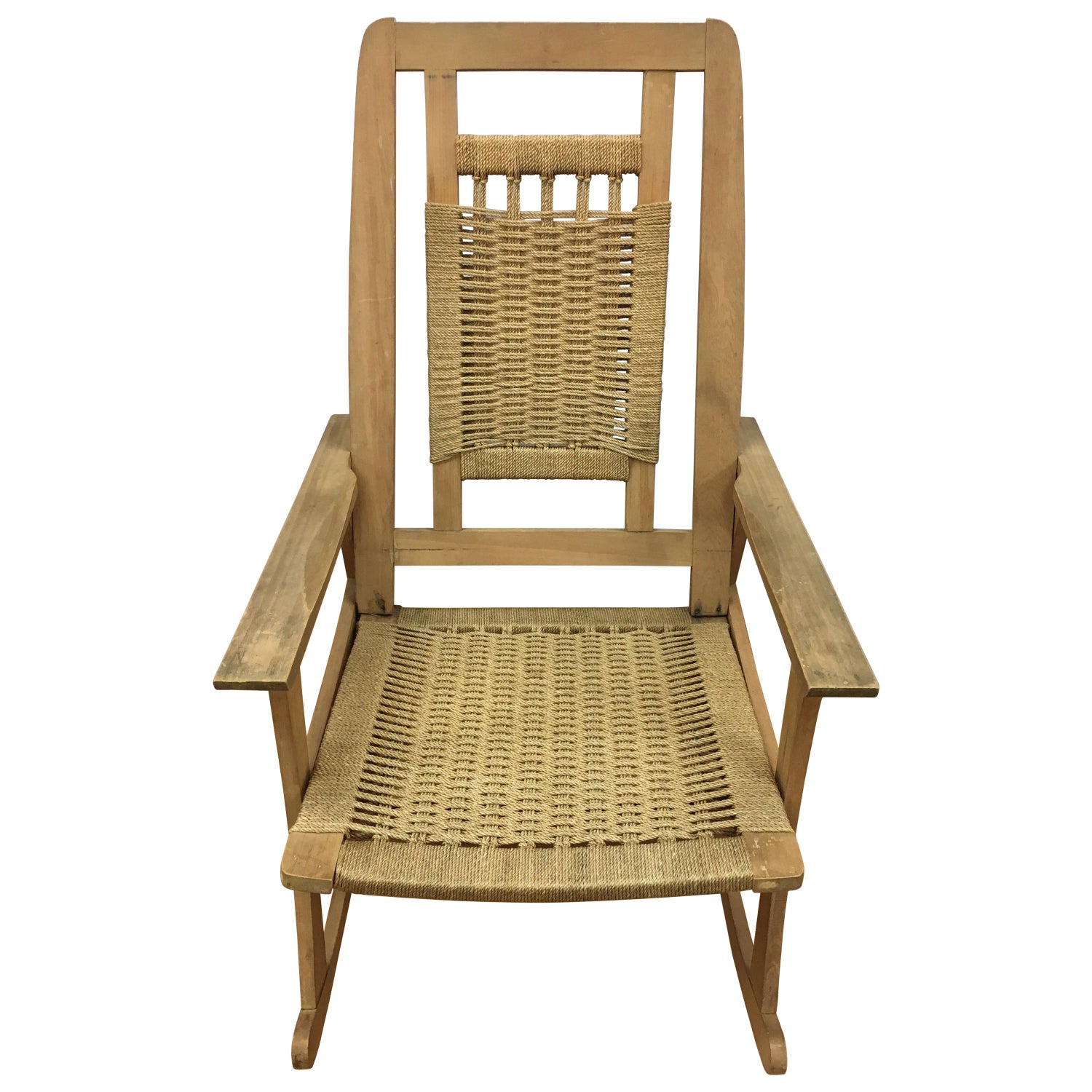 Mid Century Modern Wegner Style Rope Rocking Chair Rocker For Sale