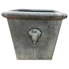 Vintage Large Square Top Estate Greek Figural Head Zinc Planter Container