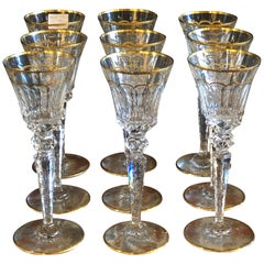 Nine St Louis Crystal Wine Glasses Mouth Blown & Hand Engraved Large Sized
