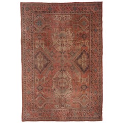 Antique Oushak Carpet, Coral Field, circa 1910s