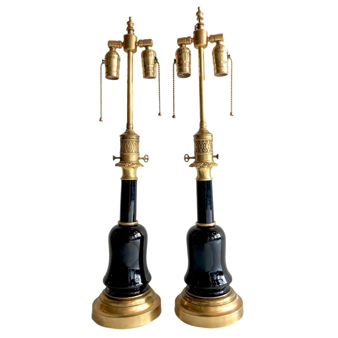 Pair of Black Glass Table Lamps