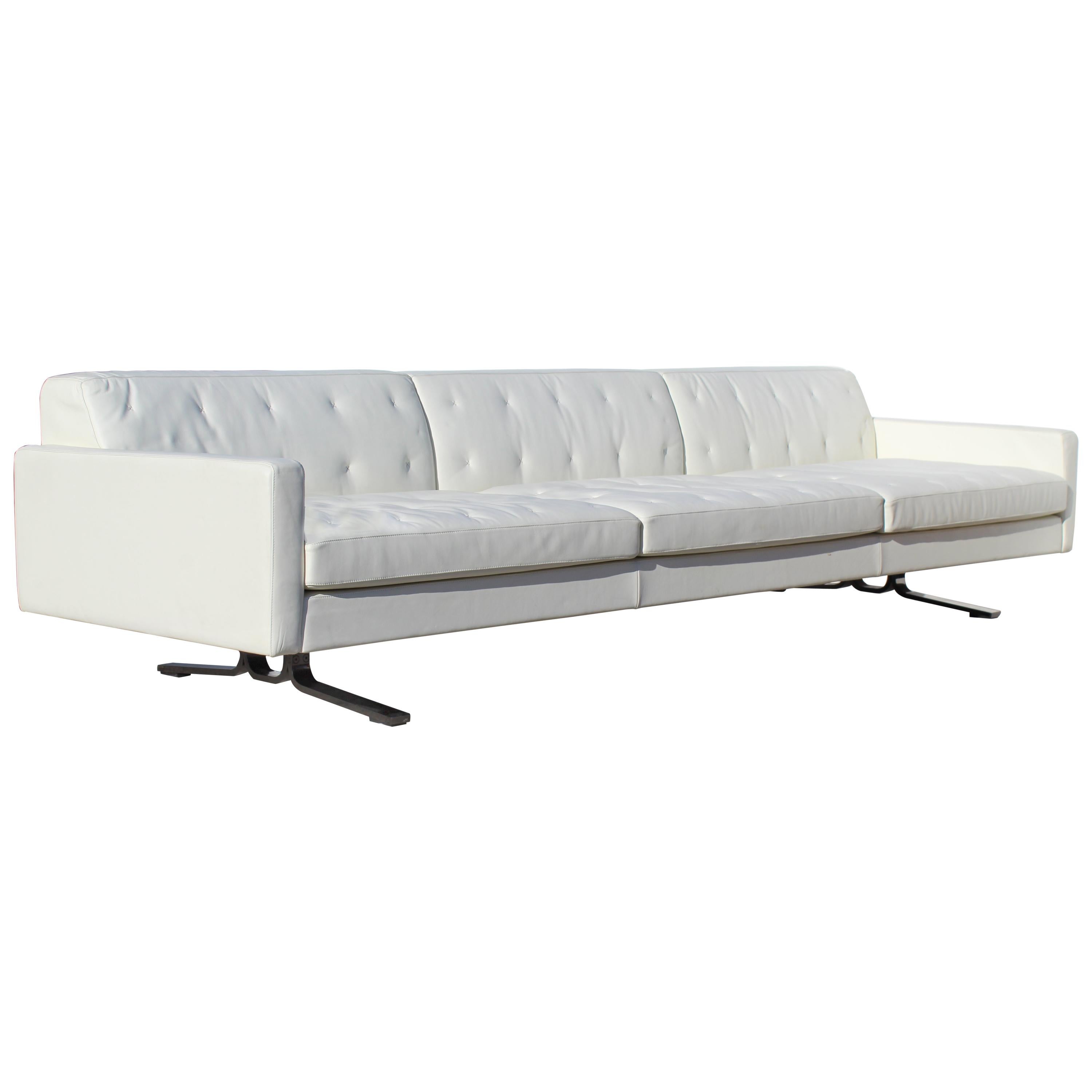 Over-Scale Poltona Frau 'Italy' Leather Sofa with Stainless Steel 