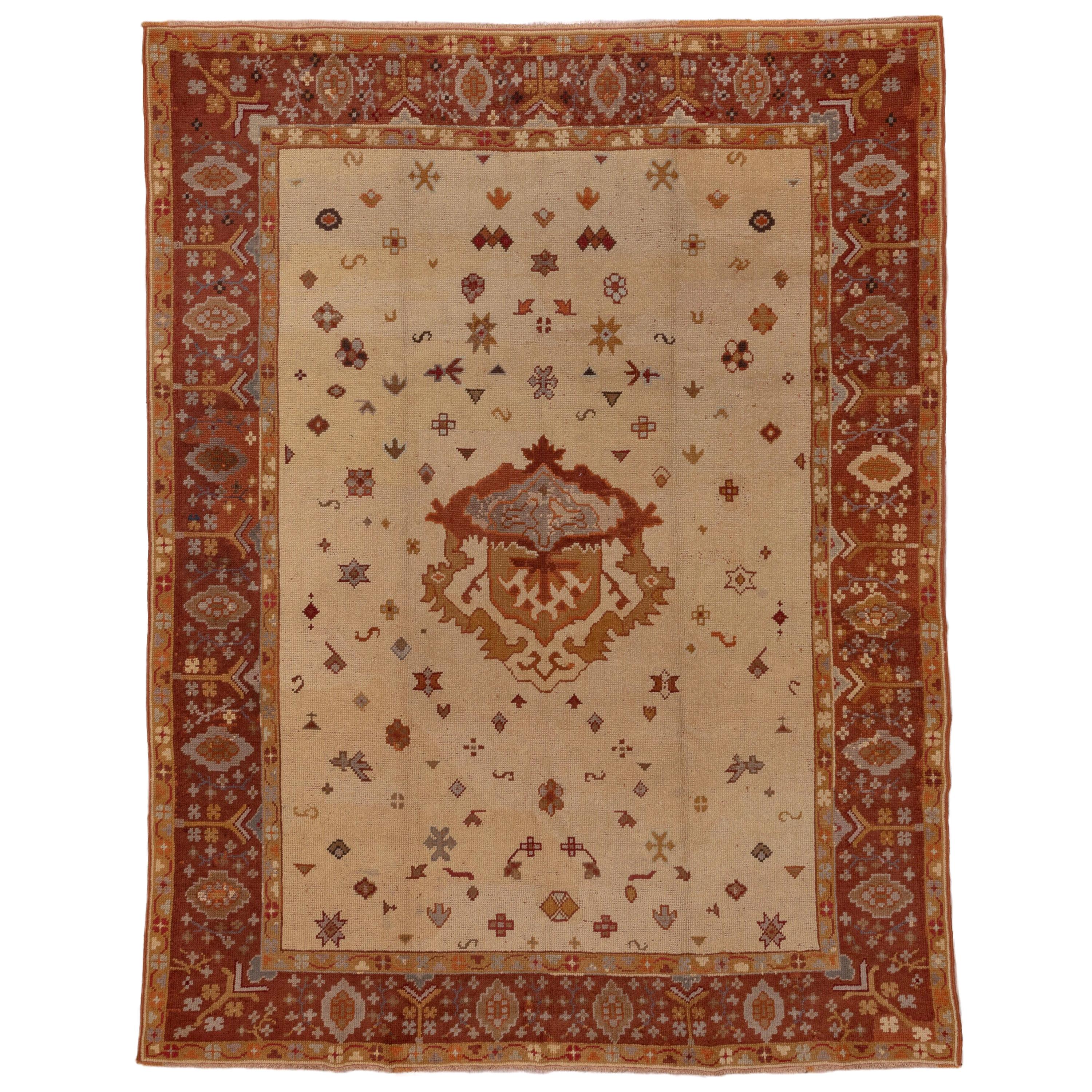 Antique Decorative Oushak Carpet, circa 1910s