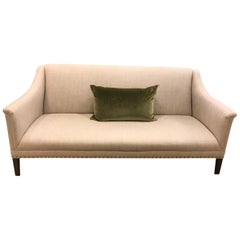 Schumacher Copenhagen Walnut Sofa Upholstered in Sahara Weave Fabric- Sample