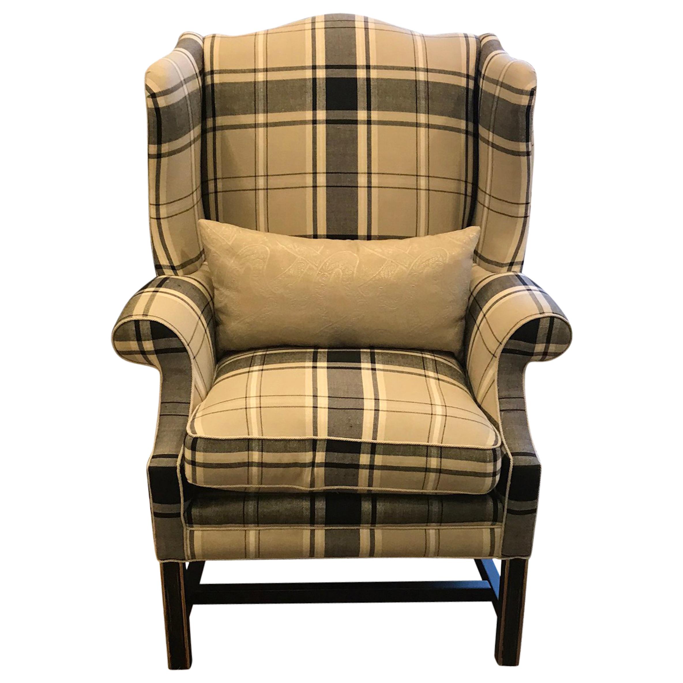 Schumacher Hudson Wing Chair Upholstered in Alexander Tartan Fabric- Sample