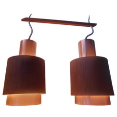 Scandinavian Modern Teak & Pink Copper Pendant Lamp, 1960s, Mid-Century Modern