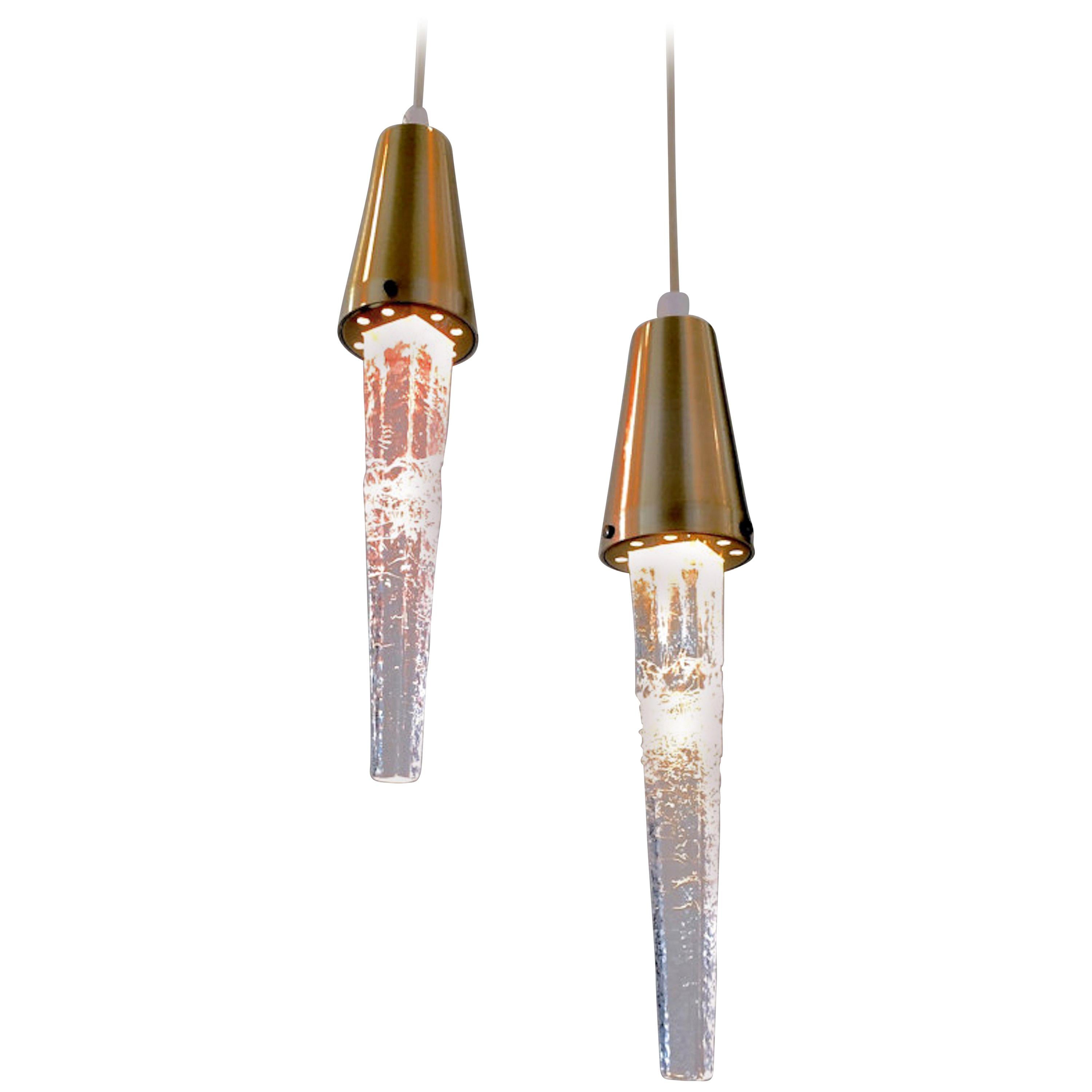 Pair of Swedish Modern Icicle Crystal Pendant Lamps from Ateljé Engberg