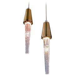 Pair of Swedish Modern Icicle Crystal Pendant Lamps from Ateljé Engberg