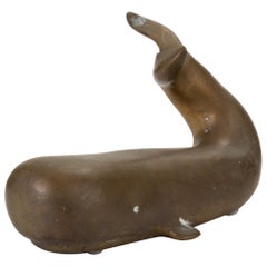 Vintage Spanish Modern Whale Paperweight in Oxidized Brass