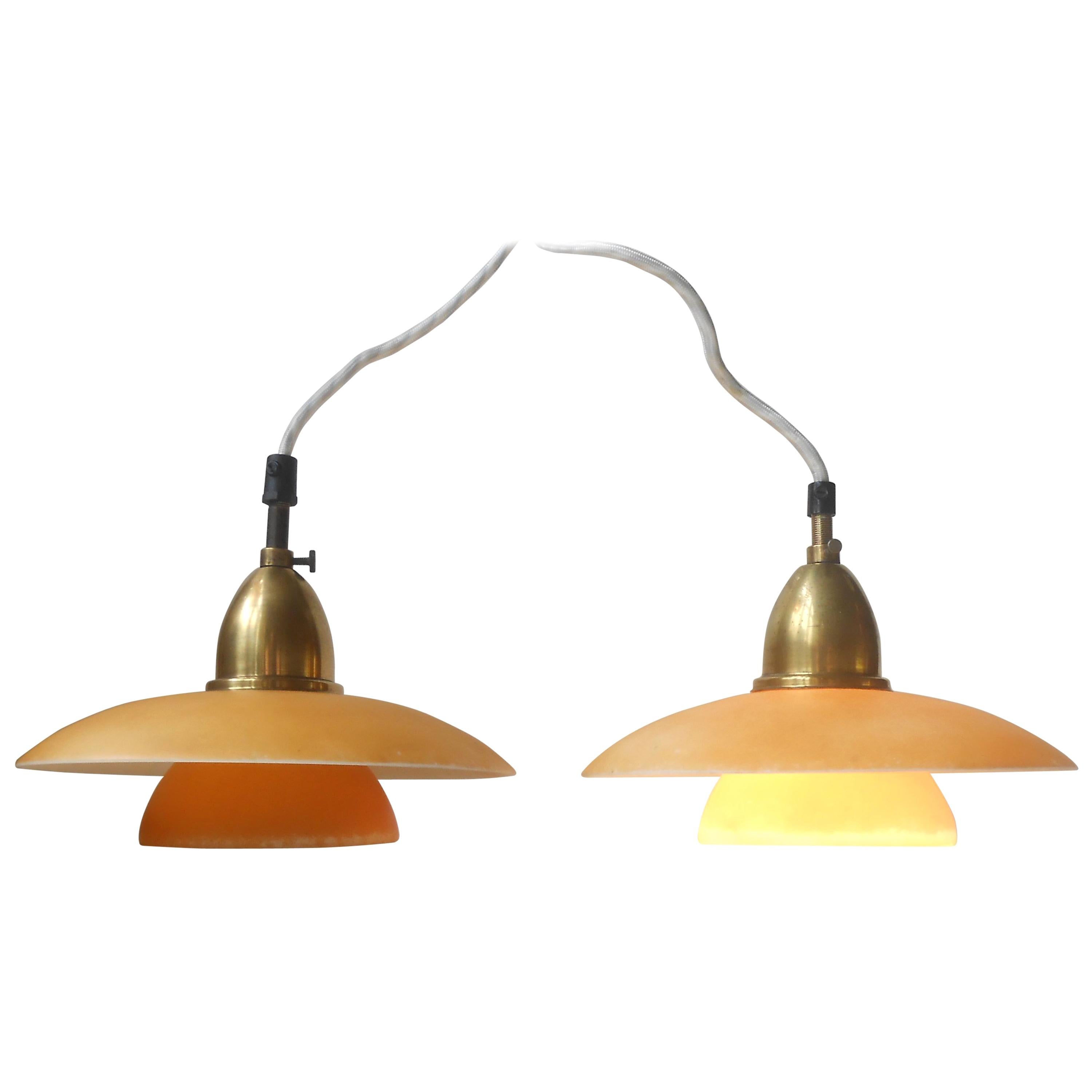 Rare Pair of Danish Functionalist Pendant Lights by Lyfa, 1930s