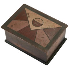 Vintage Handmade Copper Box with Painted Geometric Pattern by Craftsman Studios