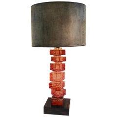 Rennaissance 2000 Stacking Lucite Blocks Table Lamp with Gray Faux Lizard Shade