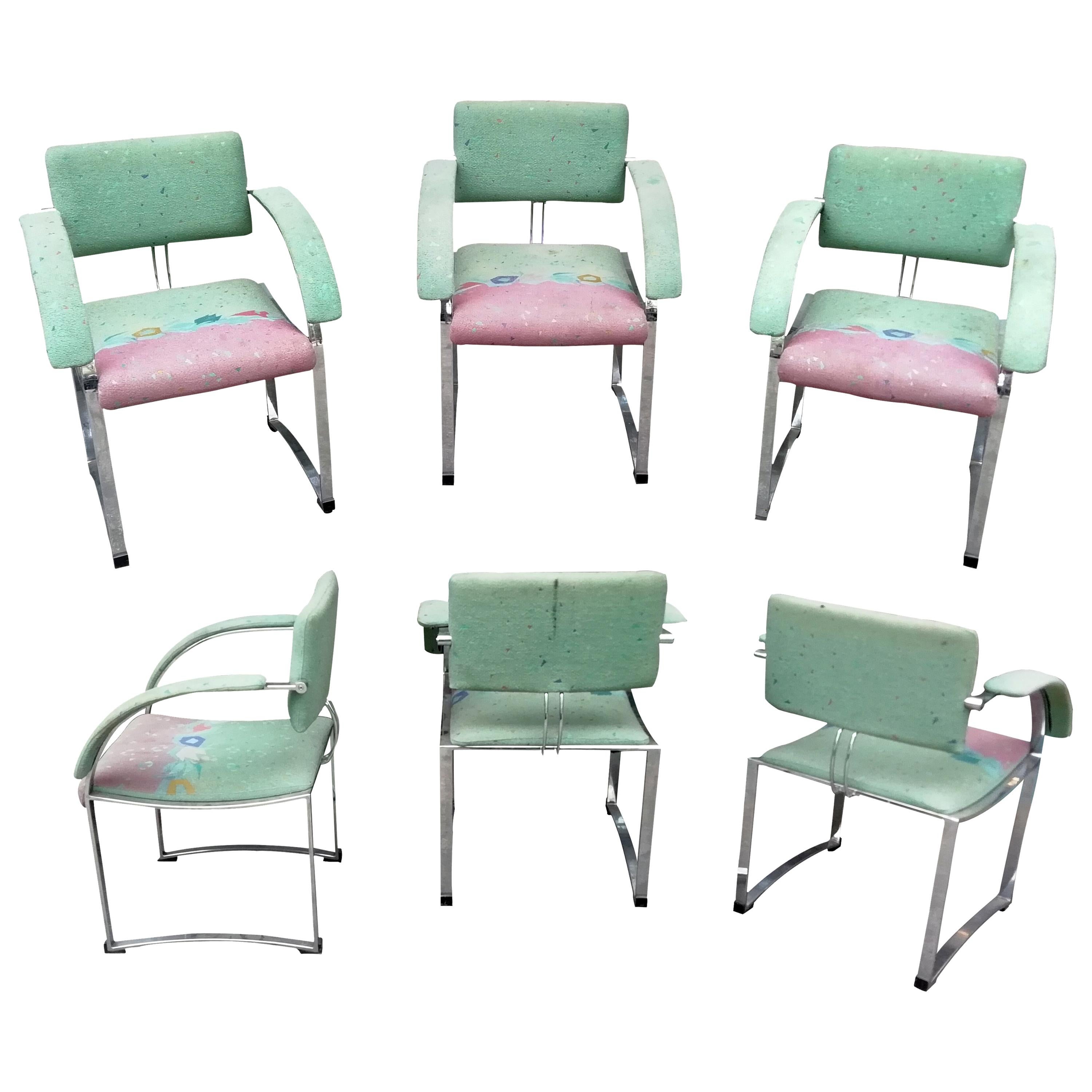 Saporiti Italia Set of 6 Chromed Steel Armchairs For Sale