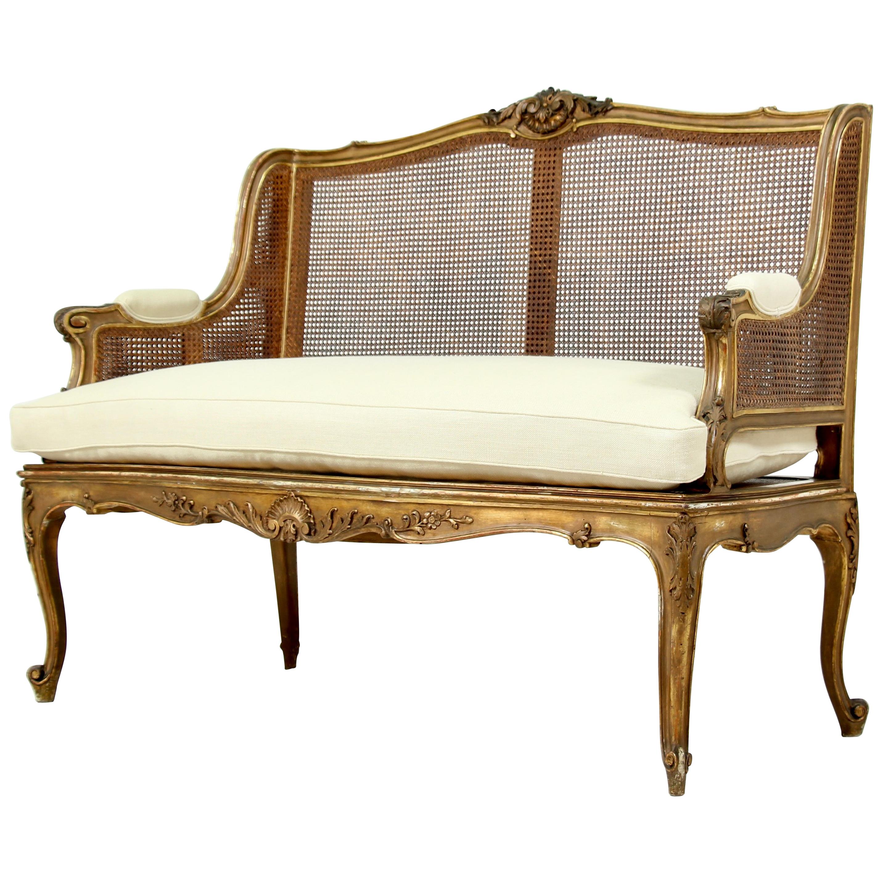 French Louis XV-Style Giltwood Settee