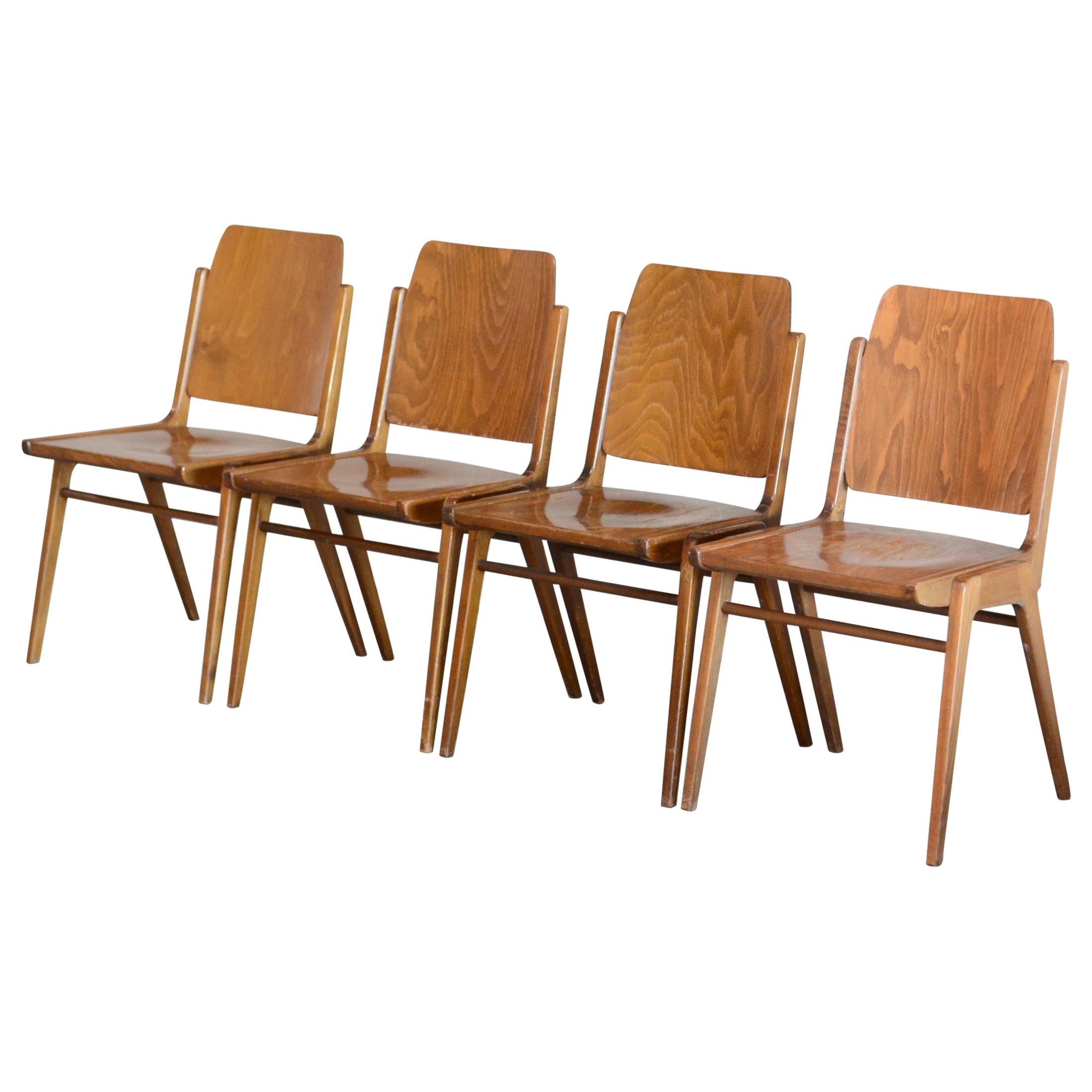4 Set of Original Austro Chairs by Franz Schuster for Wiesner Hager Austria 1959