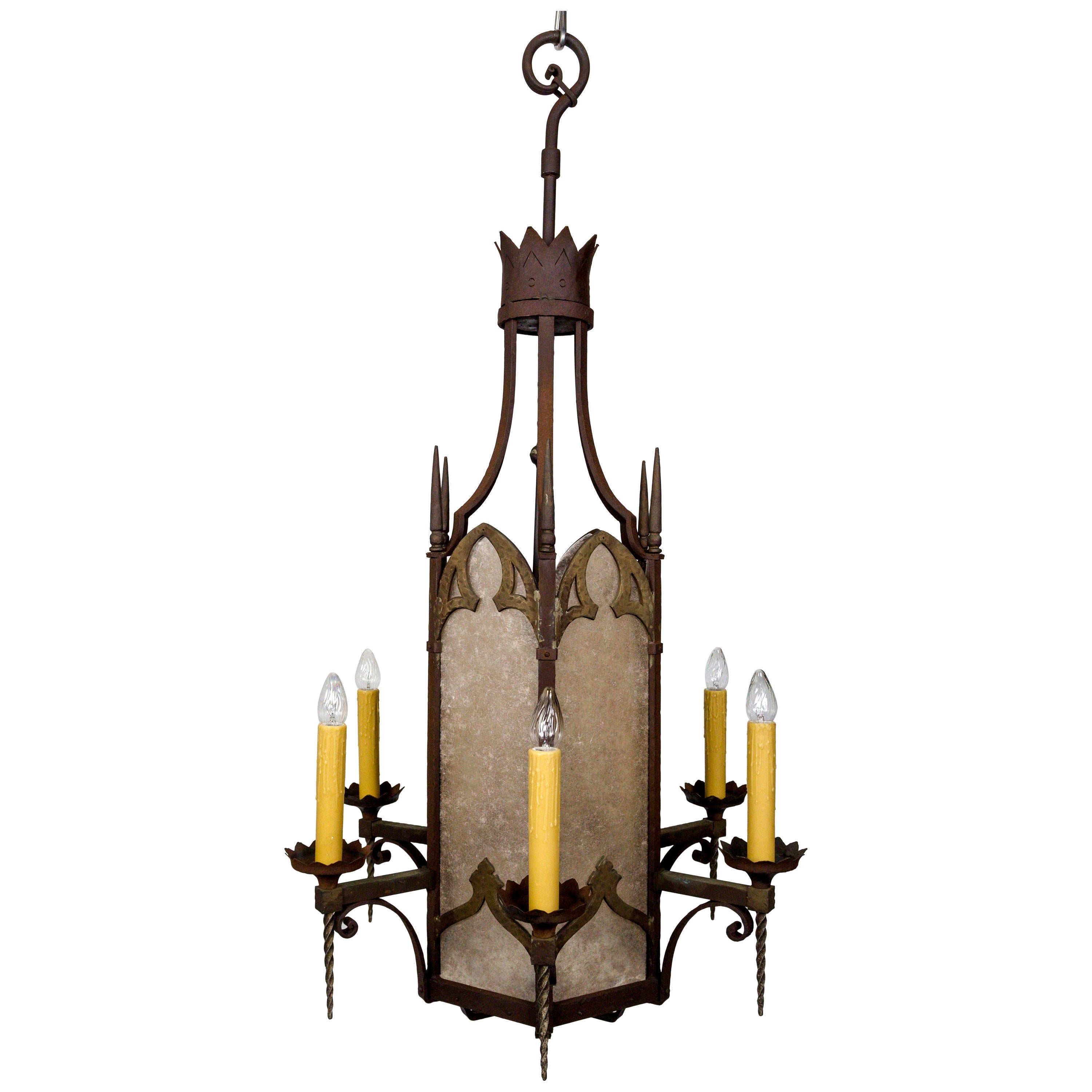 Large Bronze and Mica Antique Gothic Revival Lantern '2 Available' 15