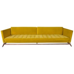 Eclipse Tufted Yellow Velvet Sofa with Walnut Legs by Atra