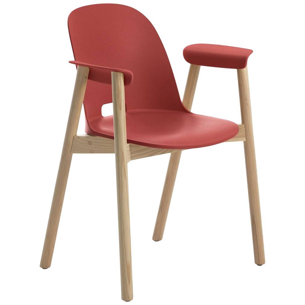 Emeco Alfi-Sessel in Rot und Eschenholz von Jasper Morrison im Angebot