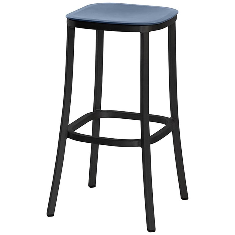 Emeco 1 Inch Barstool in Dark PowderCoated Aluminum and Blue by Jasper