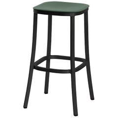 Tabouret de bar Emeco en aluminium poudré foncé et vert de Jasper Morrison