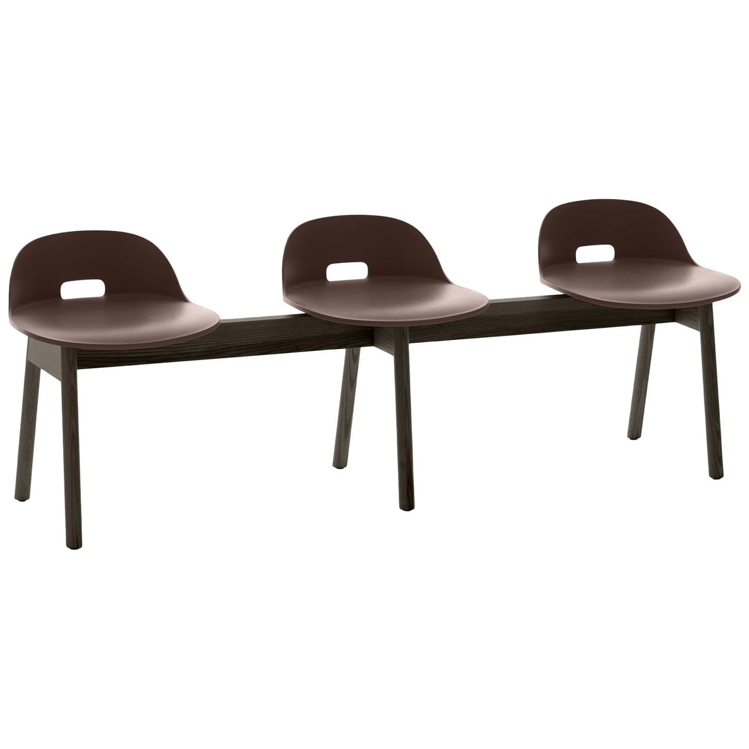 Emeco Alfi 3-Seat Bench in Brown and Dark Ash with Low Back by Jasper Morrison