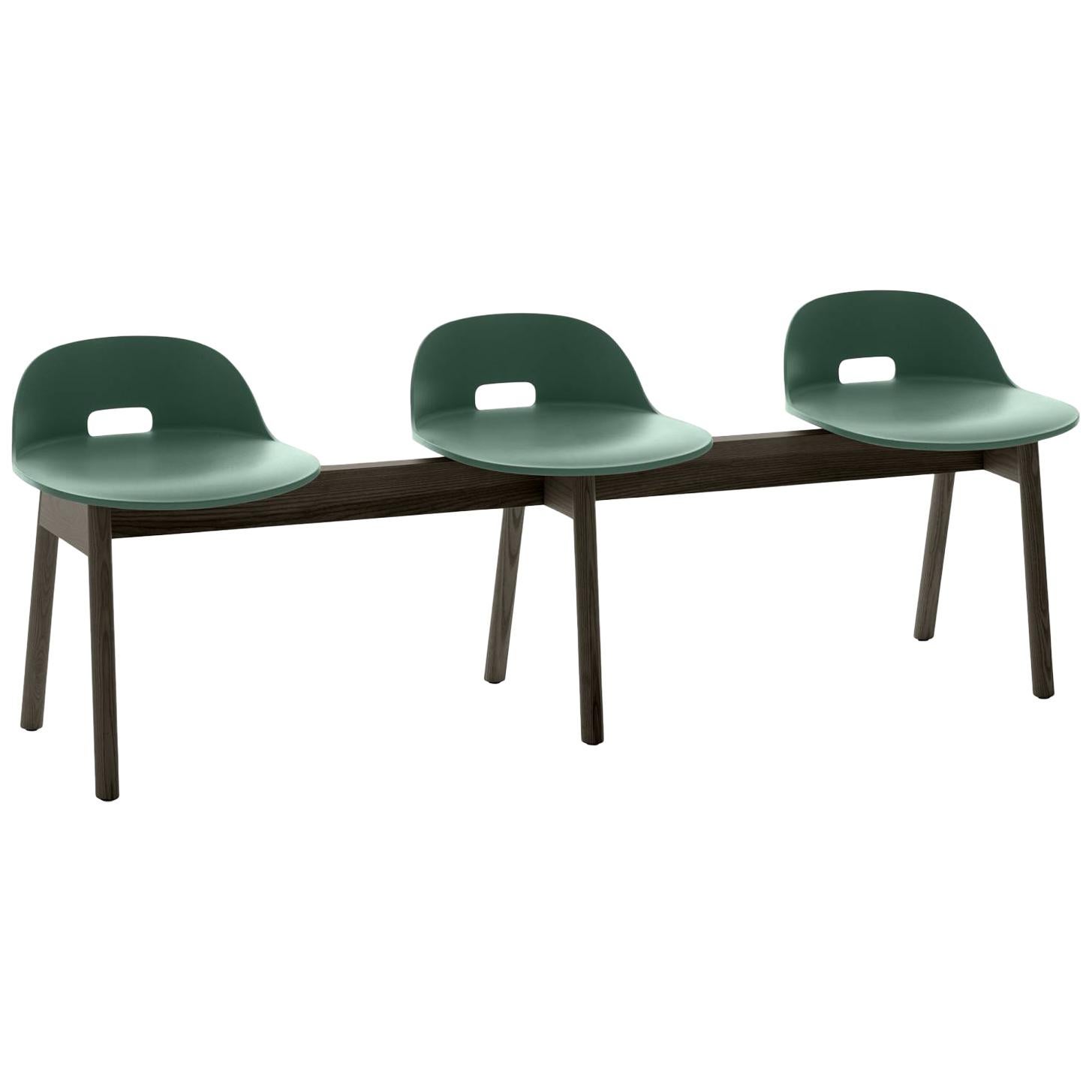 Emeco Alfi 3-Seat Bench in Green and Dark Ash with Low Back by Jasper Morrison