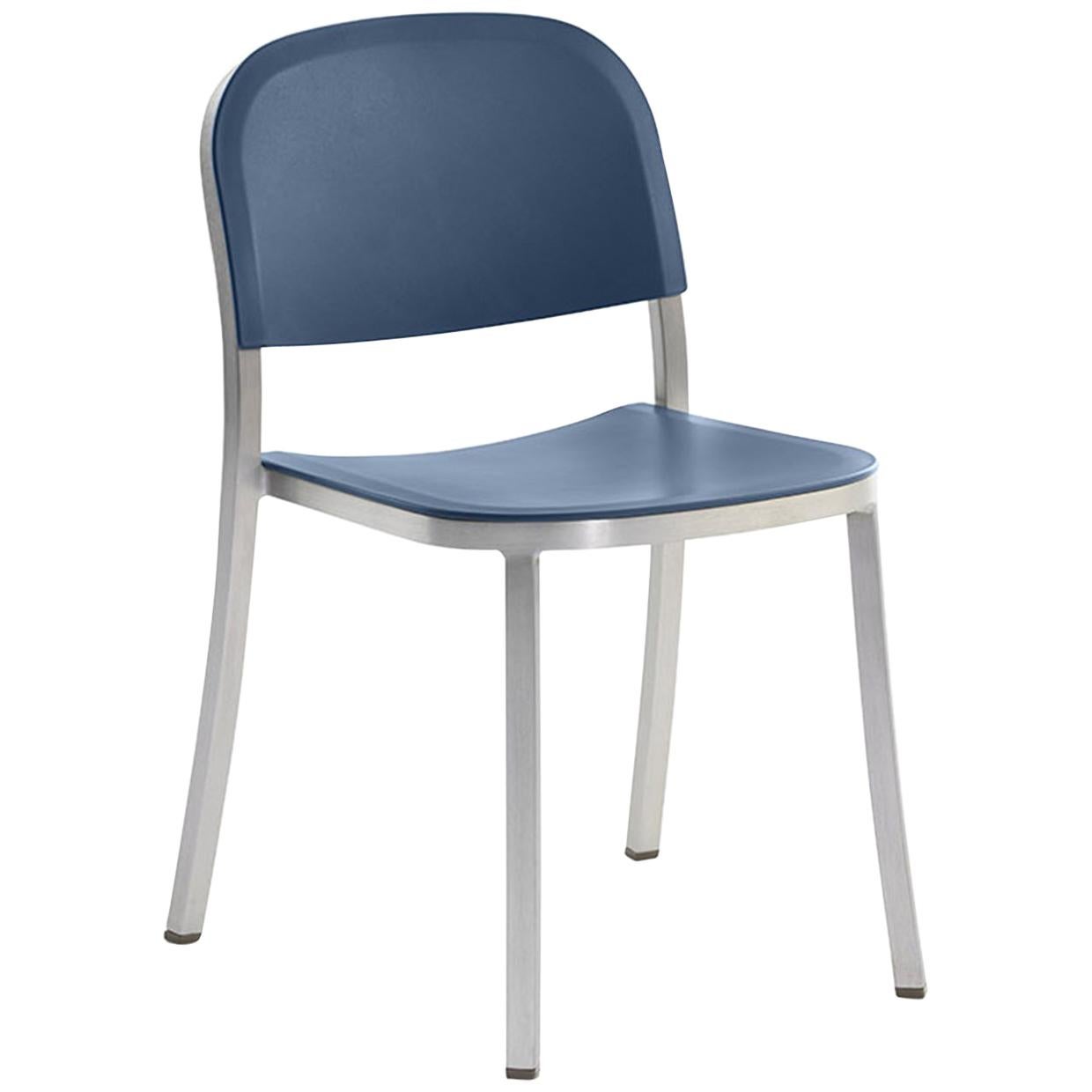 Emeco Stacking Chair in Brushed Aluminum & Blue by Jasper Morrison For Sale