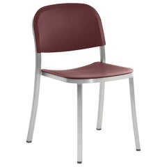 Emeco 1 Inch Stacking Chair in Brushed Aluminum and Bordeaux by Jasper Morrison