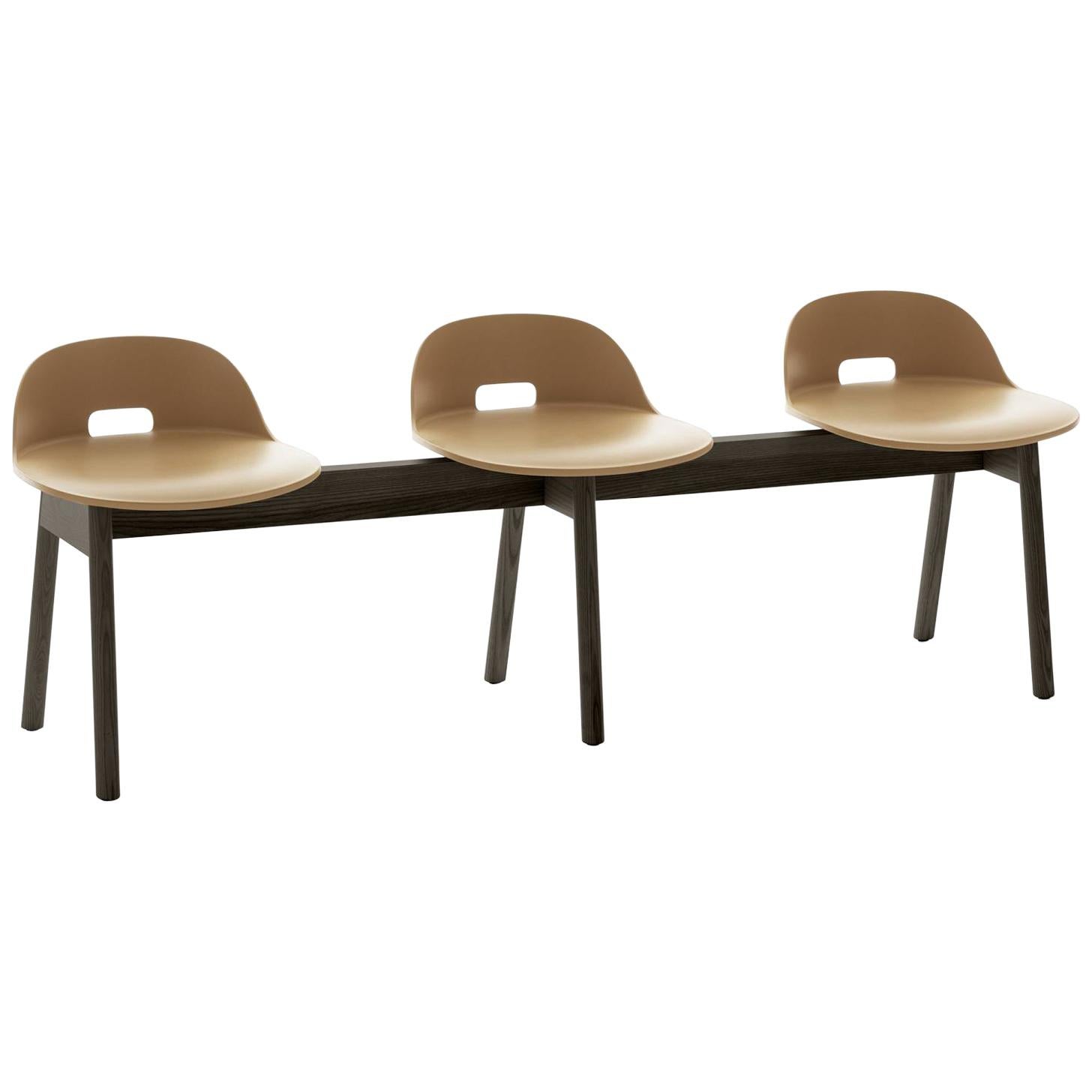 Emeco Alfi Three-Seat Bench in Sand & Dark Ash with Low Back by Jasper Morrison